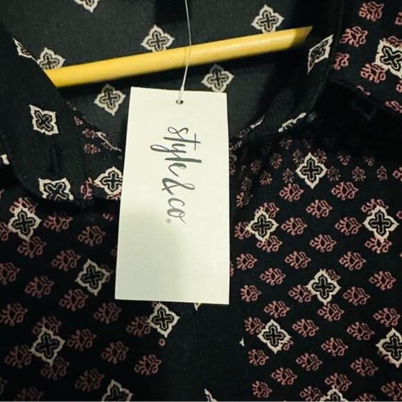 Style & Co Mesh Geometric Button Down Dress NWT Purple Black Size S - Picture 8 of 13